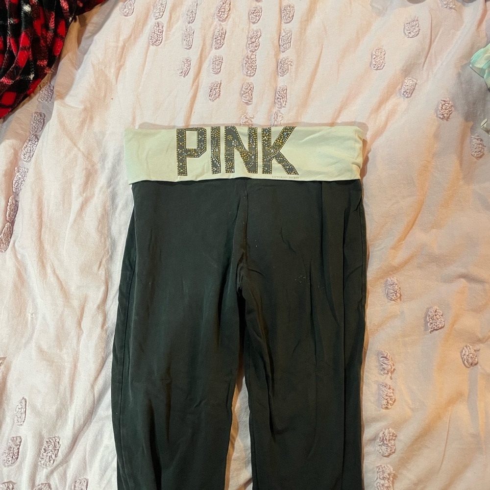 Vintage PINK Victoria's Secret Black and White Flared Leggings